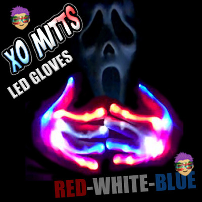 RED WHITE BLUE LED XBONE Flashing Gloves Rave Party LightUp Hands Raving FUN