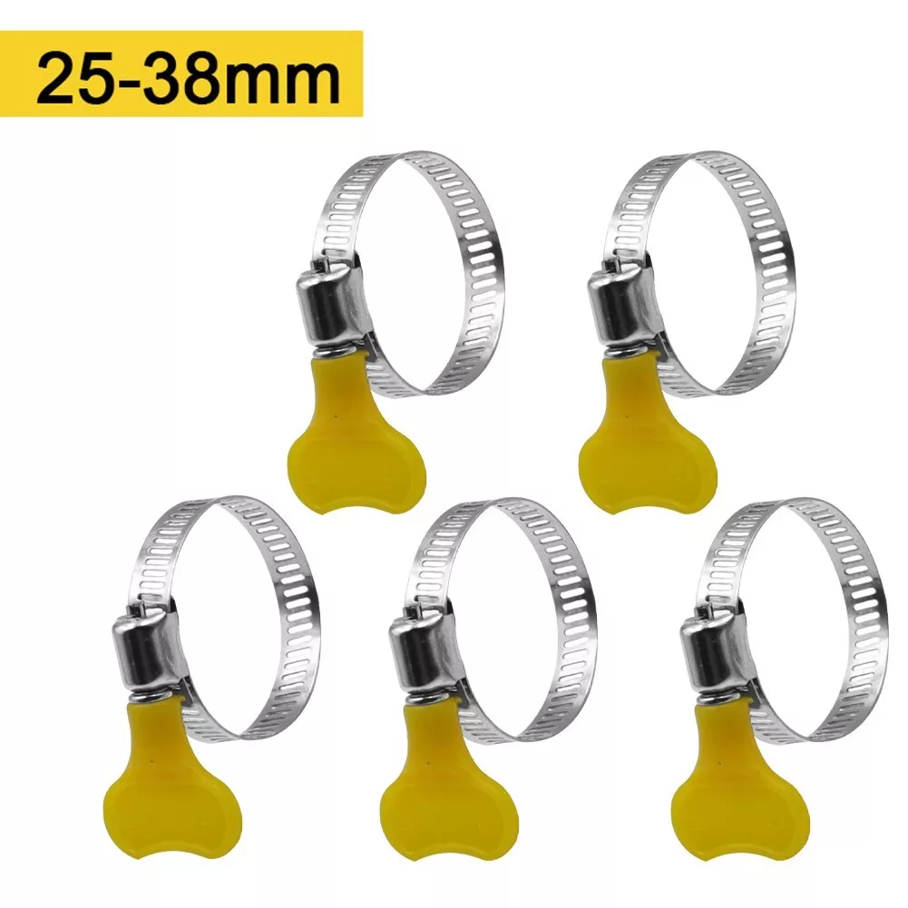 5pcs 10-38mm Adjustable Yellow Plastic Handle Hand Wriggle Hose Clamps Pipe  Clip