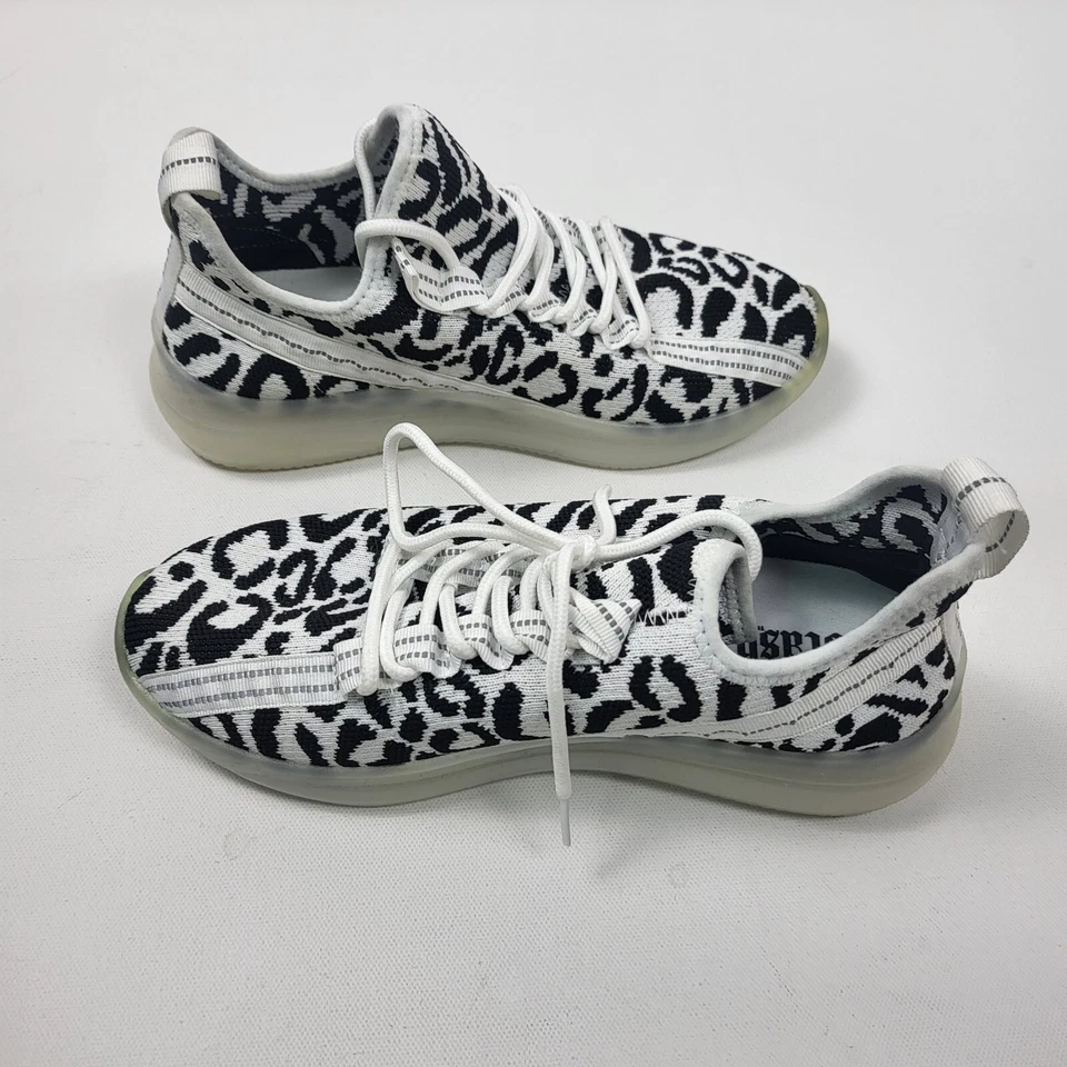 Zapato de tenis con cordones con estampado de leopardo Brash para mujer talla 8 blanco negro Foto 3 de 4