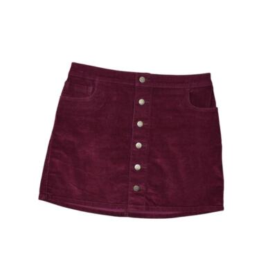 Express Women's Red A-Line Skirt Button Size Cotton Blend Solid Corduroy 