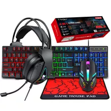 RGB PC Gaming Keyboard Mouse & Headset Set LED Gamer Bundle Mechanical Kits 4IN1