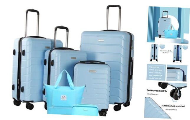 4 Piece Luggage Set ABS+PC Expandable Hardshell TSA 6 Piece Set (DB) SKY BLUE