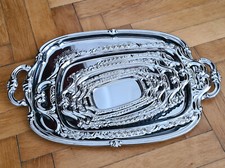 7 Metalltabletts verchromt silber Tablett Griffe Metall anbieten präsentieren