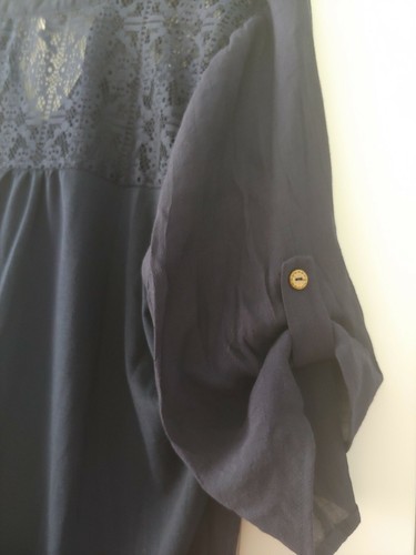 Per Seption Concept Shirt Top Size XL  Sleeve 3/4 NWT Lace Inset Navy - Picture 5 of 9