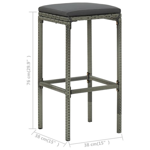 Tidyard 6 Piece Bar Stools with Footrest and Cushion Gray Poly Rattan Q8H6 - Picture 8 of 8