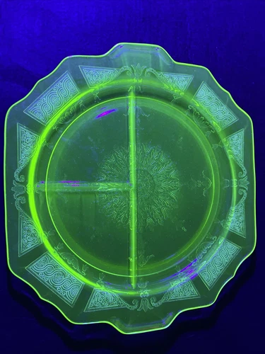 Green Princess 10.5 Inch Grill Plate Closed Handle Depression Glass