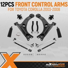 12pc For 2003-2008 Toyota Corolla Front Lower Control Arm Sway Bar Tie Rod End