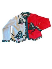 Vintage Lisa Nichols Ugly Christmas Sweater Cardigan With Button Tree Design  R