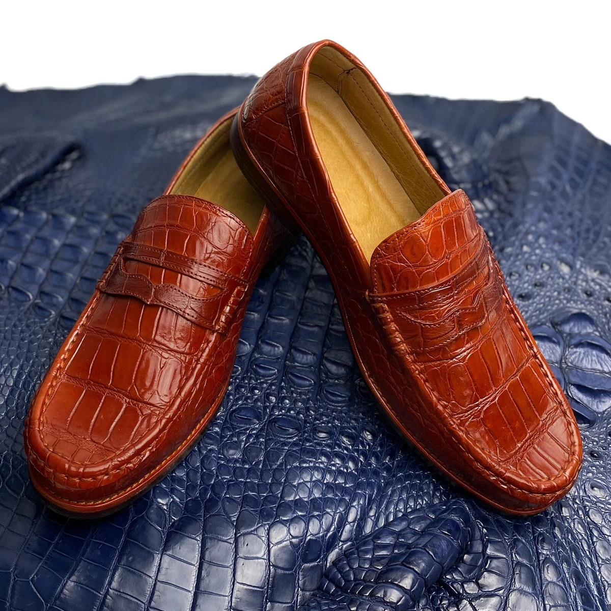 regeringstid Tilsvarende egoisme US Size 11 Mens Alligator Leather Shoes Casual Penny Loafers High-end Slip  On | eBay