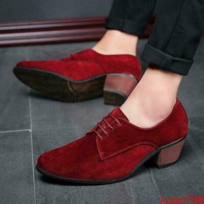Mens Formal Dress Lace Up Cuban Heel Pointed Toe Business Wedding Suede Shoes