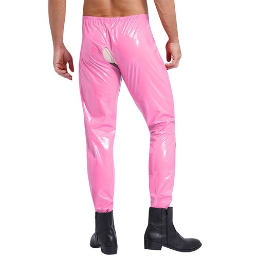 Men's Leather Skinny Pants Zipper Crotch Leggings Tight Motorcycle Biker Pants - Picture 51 of 60