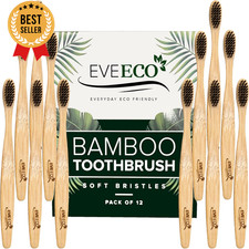 12 Count Bamboo Toothbrush Soft Bristles Charcoal Vegan Compostable Eco-Friendly