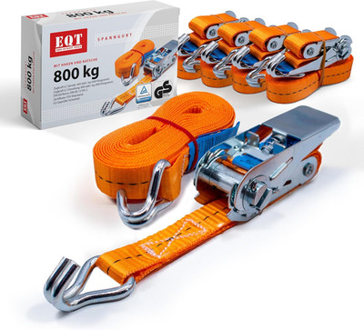 EQT 4 Stück 800Kg 6M Spanngurte Mit Ratsche Und Haken Zweiteilig DIN EN 12195-2 