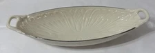 Lenox MONACO SPECIAL Embossed Cream Silver Trim Handled Long Relish Serving Dish
