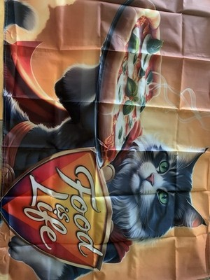 Food Is Life 3ftx5ft Flag Banner Indoor Outdoor Funny Cat Holding Pizza New