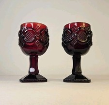 Set Of 2 Vintage Avon Ruby Red Glass 4" Cordial Goblet Cape Cod Collection