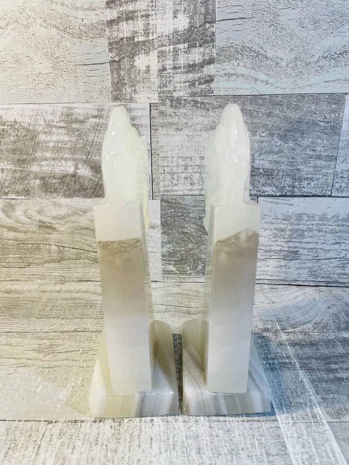 "Juego de sujetalibros de piedra de mármol ónix tallado grande cabeza de caballo de Troya caballero de colección 8""" Foto 4 de 4