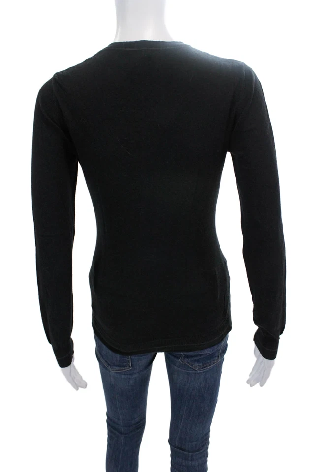 Roberto Cavalli 女式棉质针织 V 领套衫毛衣上衣黑色 M 码 — 第 3/4 张图片