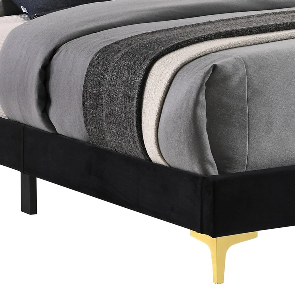 Cama King Size Plataforma Benjara LIF, Cabecero Mechonado Panel, Terciopelo, Negro y... Foto 4 de 4
