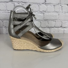 Vionic Aruba Calypso Lace Up Espadrille Wedge Leather Sandals Women Size 6 Gray