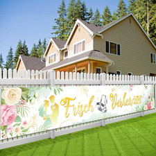 Hochzeit Deko Frisch Verheiratet Banner, Grün Gold Hochzeit Banner für Garten Ha
