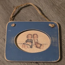 Vintage Rag Dolls Picture In A Blue Frame, 4.5 X 3.25 In, Signed Mini