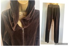 Genuine Y2K chocolate Brown Juicy Colture Tracksuit Hooded Zip Top & Bottoms L