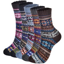 5 Pairs Wool Socks, Unisex, Warm, Soft Crew Socks, Thick Knit, Vintage Design...