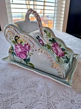 Limoges Cheese Keeper Floral Design with Fishtail Handle