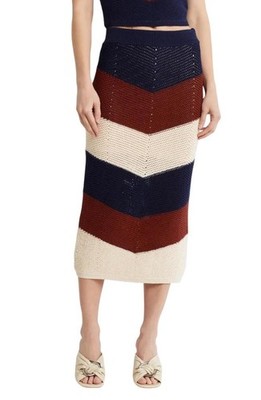 $595 - A.L.C. Tia Chevron Knit Skirt in Cacao/ Shell/ Navy Size S