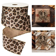 JarThenaAMCS Leopard Print Wired Edge Ribbon 2.5 Inch Cheetah Brown Craft Rib...