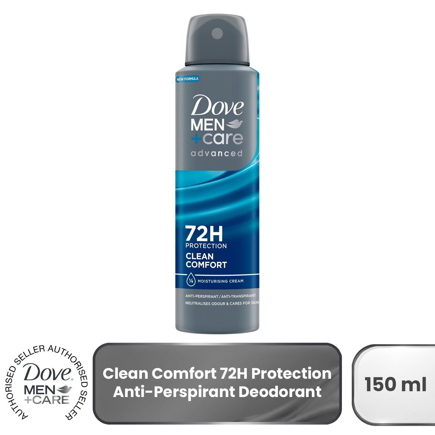 Dove Men+Care Antiperspirant Deodorant 72H Protection, Clean Comfort, 150ml