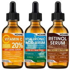 3 Pack Face Serum Set-Includes Vitamin C, Hyaluronic Acid Retinol Serums for F