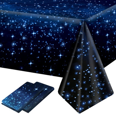Joyberg 2 Pack Space Tablecloth, Plastic Galaxy Table Cloth All Printed Starry S