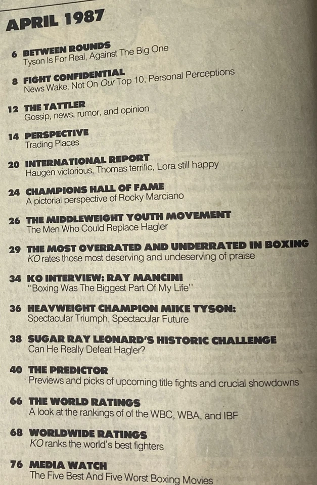 KO Boxing Magazine April 1987 Mike Tyson Cover No Label VG - Image 2 of 2