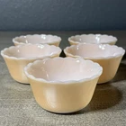 5 Vintage Fire King Peach Lustre Scalloped Rim Ramekins Custard Cups Set