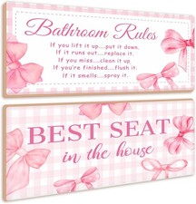 Jetec 2 Pieces Funny Bathroom Pictures Wall Sign Decor Farmhouse Pink