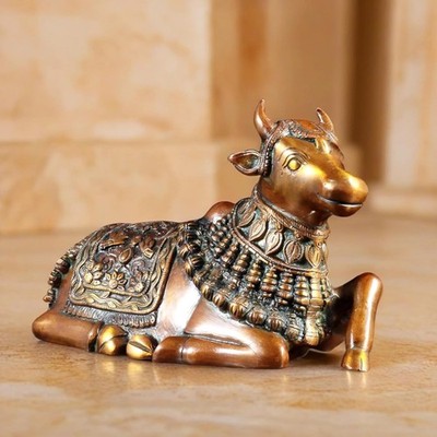 Handgemacht Messing Graviert Nandi Heilig Kuh Statue Idol Figur Skulptur