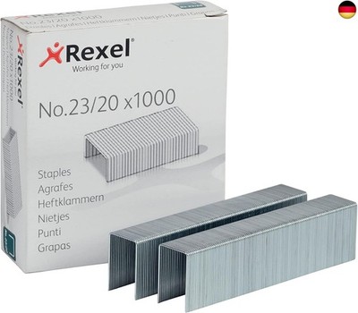 Rexel Heftklammern 23/20 aus Stahl, Qualitätsheftklammern, 1000 Stück