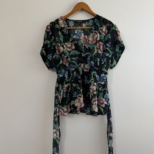 EXPRESS 100% Polyester Black Pink Floral Chiffon Short Sleeve V-Neck Dress XS