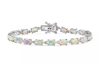 TJC luxuriöses äthiopisches Opal Diamant Tennisarmband (Größe 8) | Sterlingsilber