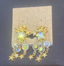 Kirks Folly Celestial Moon/Star Earrings Gold-Tone, Rhinestones, New