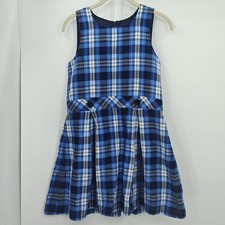 Lands End Girls 10 School Uniform Top of Knee Jumper Dress Blue Plaid