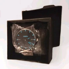 Geneva Mens Black And Blue Wristwatch With Case