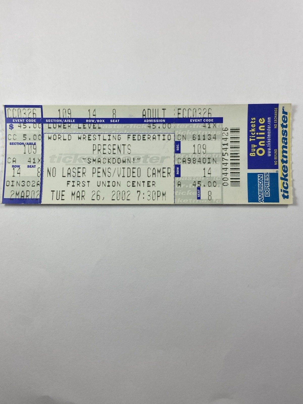 2002 WWF Smackdown Ticket March 26th The Rock Hulk Hogan Wrestling 