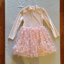 Girls Pink Floral Tulle Dress Size 7 Puff Sleeve Lace Bow Pretty Sweet
