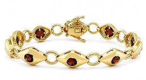 Authentic Genuine 3.15 Cts Garnet Bracelet 14K Yellow Gold Plated .925- With Tag