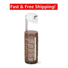 Freestanding Rattan Toilet Paper Holder with Storage - Boho Farmhouse Decor