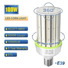 480V 100W LED Corn Light Bulb 400W Equivalent 15000 Lumens E39 5000K Daylight