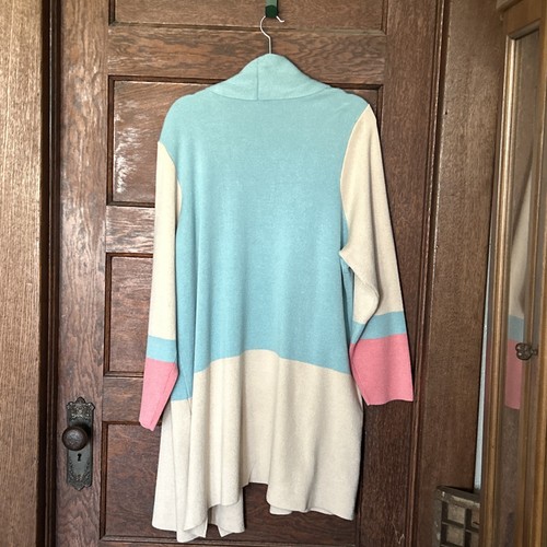 NUEVO CON ETIQUETAS CJ Banks Cárdigan Largo Azul Tostado Rosa Bloque de Color Frente Abierto Para Mujer Talla 2x - Imagen 5 de 7